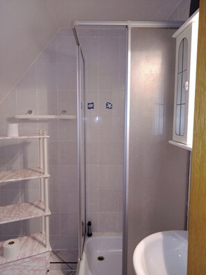 Shower, hair dryer, towels, soap - Cozy vacation apartment in quiet surroundings with terrace (Freital)