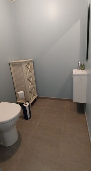 Douche, sèche-cheveux, savon, papier toilette