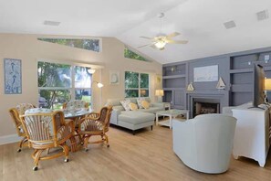 TV, fireplace, offices - Luxury 4BR Home Near Beaches with Heated Pool & Spa (Cape Coral)