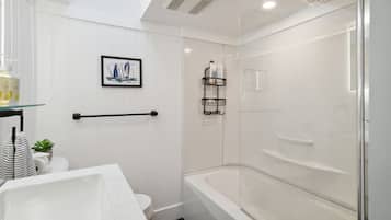 Shower, hair dryer, shampoo
