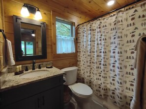 Hair dryer, towels, soap, toilet paper - Cozy Creekside Cabin in Bryson City, North Carolina (Bryson City)