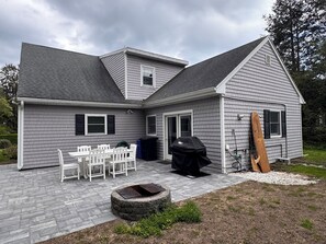 Outdoor dining - Walk to Beach! Spacious 4-bedroom Retreat with Outdoor Shower & Private Patio (Narragansett)