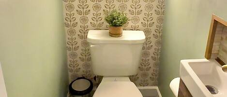 Shower, towels, soap, toilet paper