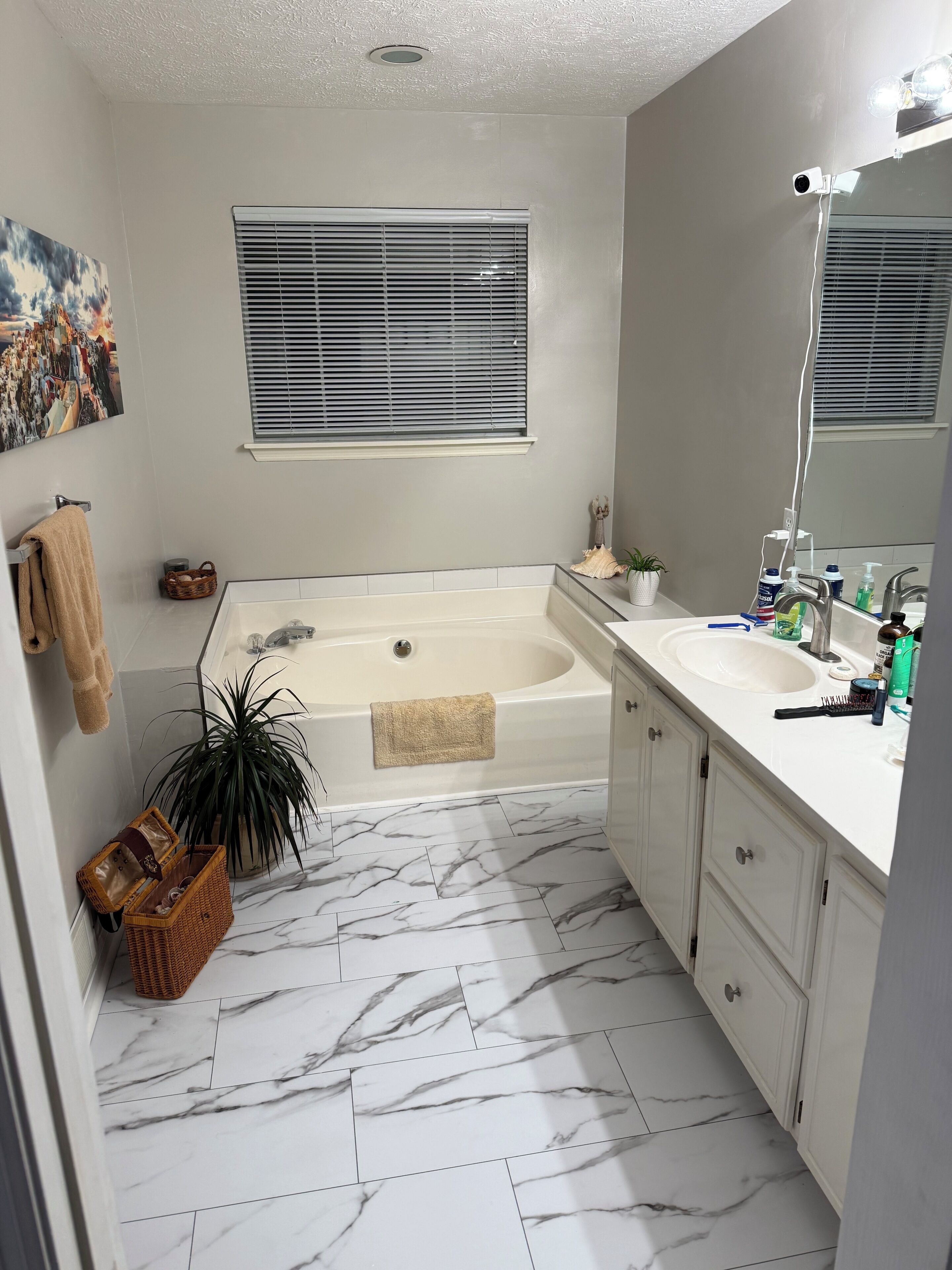 Hair dryer, towels, toilet paper