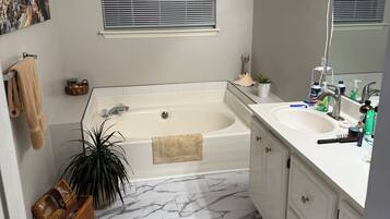 Hair dryer, towels, toilet paper