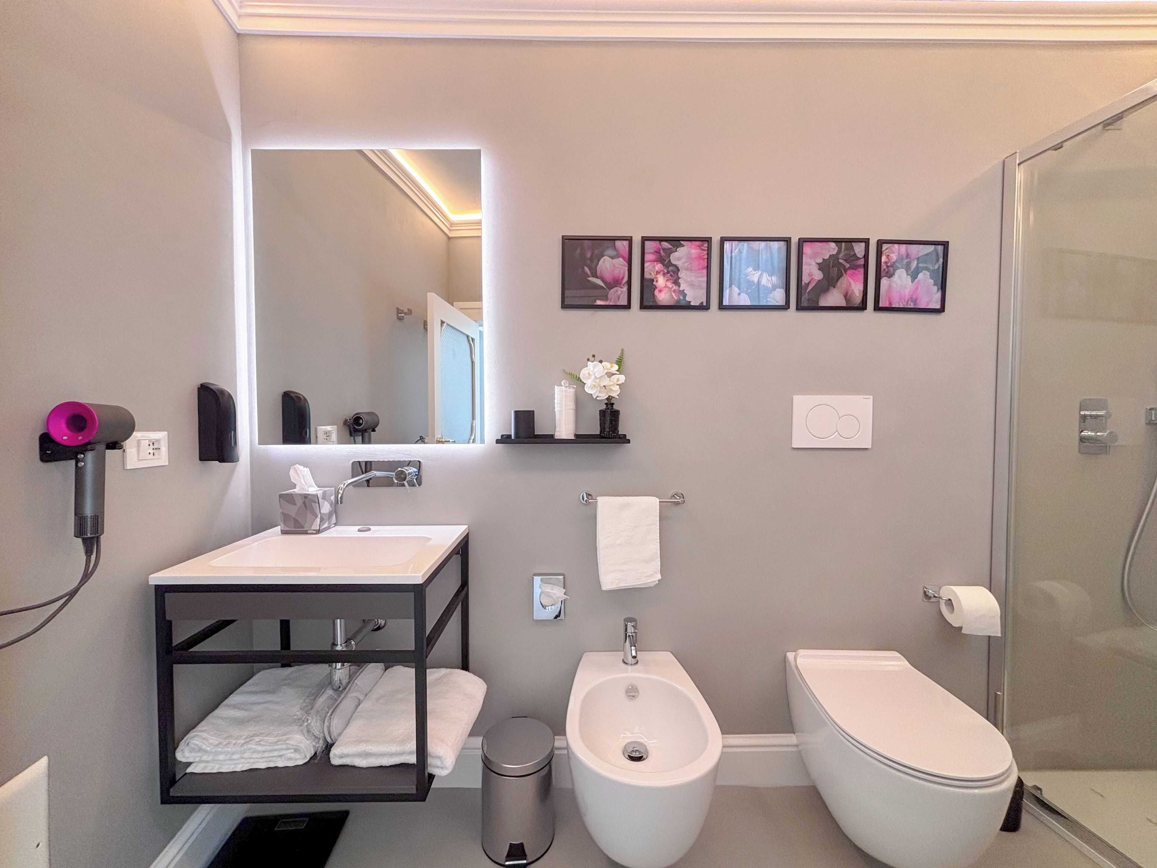 Dusche, Haartrockner, Bidet, Handtücher