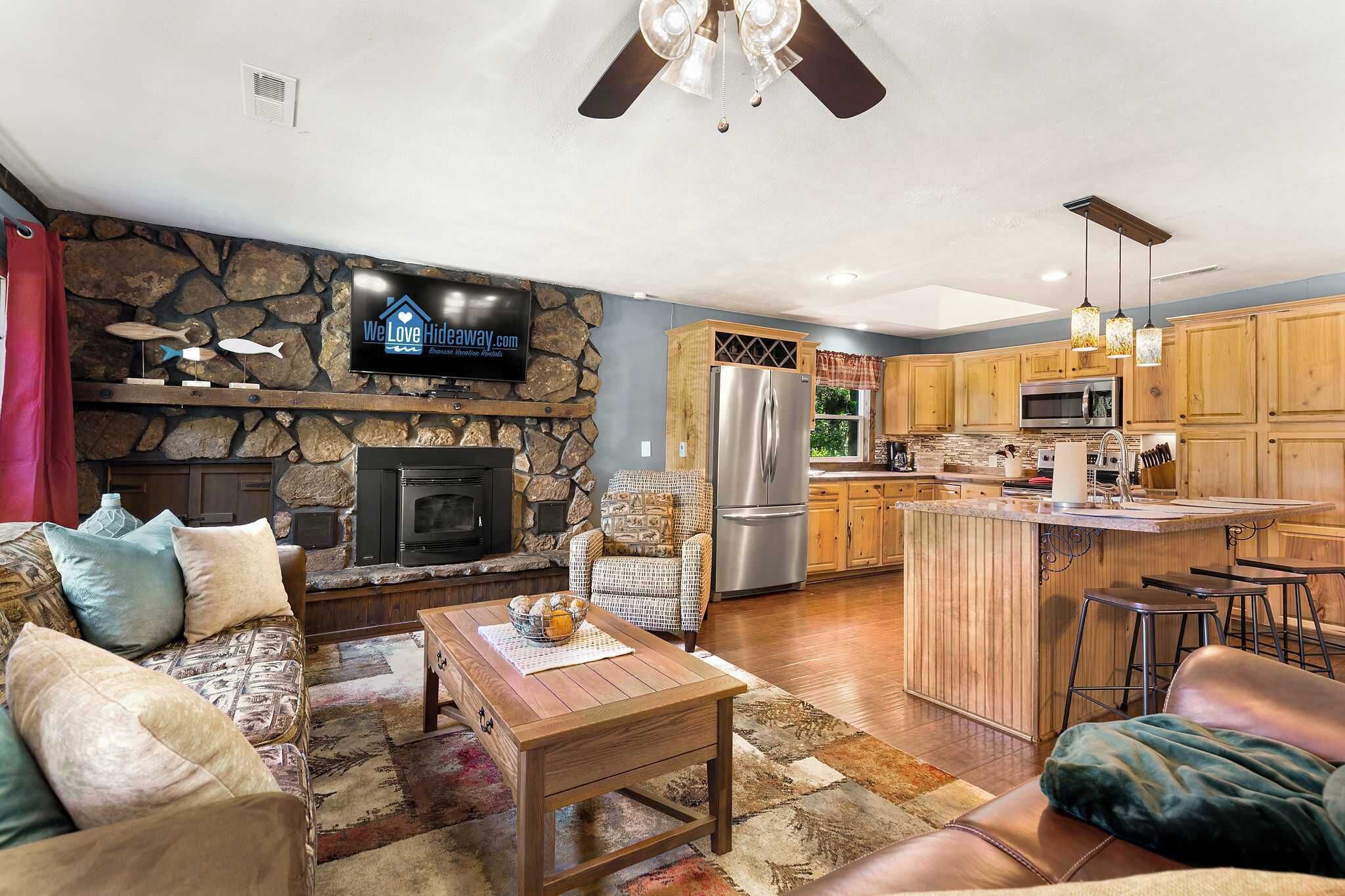 TV, fireplace, offices