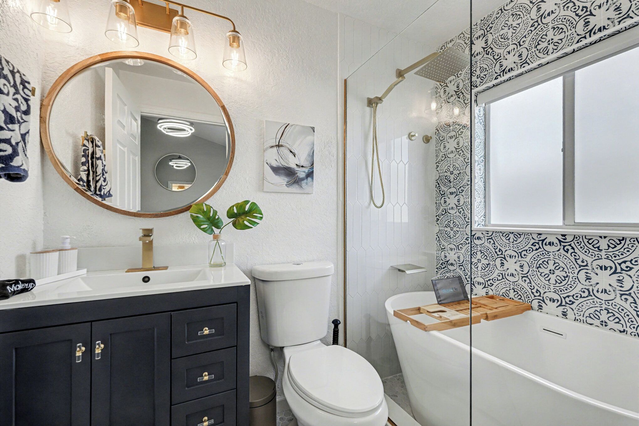 Shower, hair dryer, towels, toilet paper