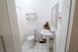 Dusche, Haartrockner, Handtücher, Toilettenpapier