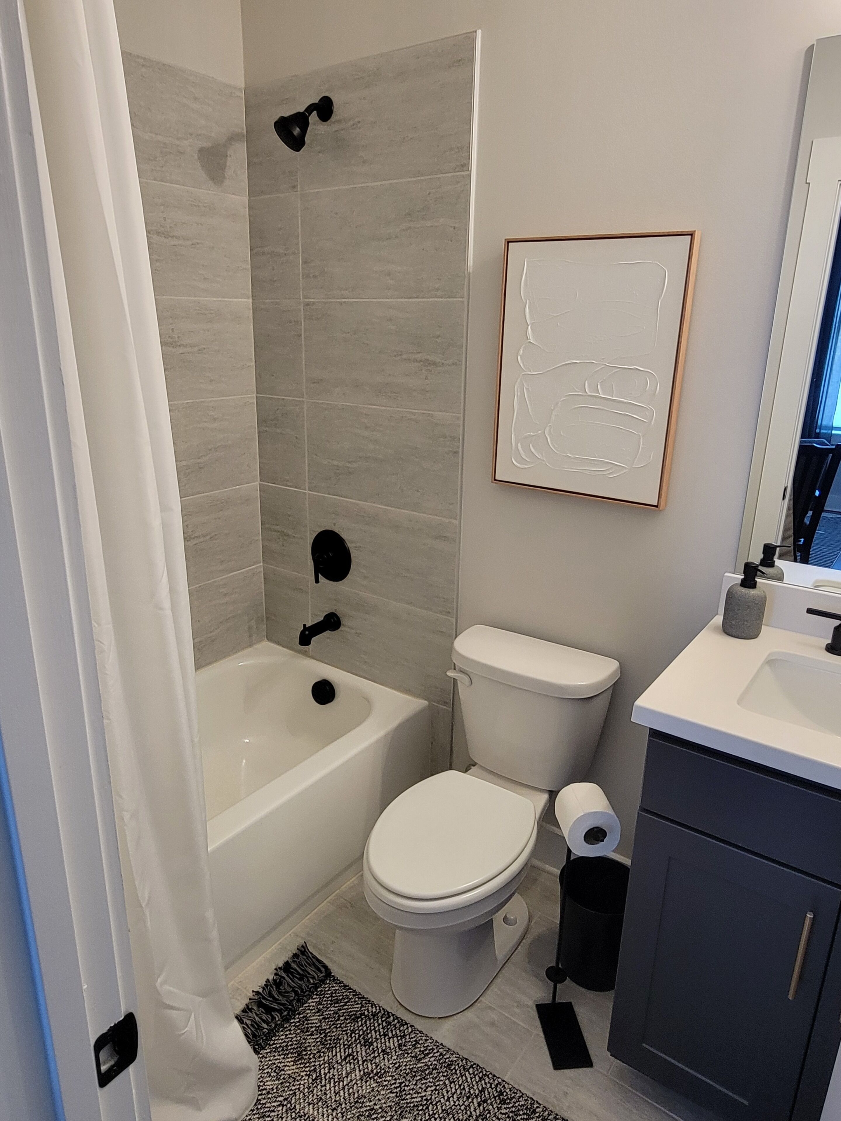 Shower, towels, toilet paper