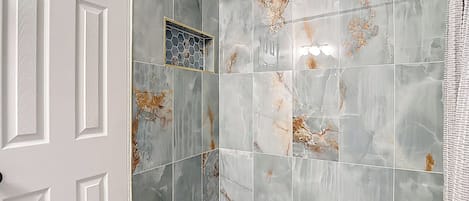 Shower, bidet, towels, soap