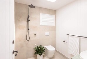 Douche, sèche-cheveux, shampoing