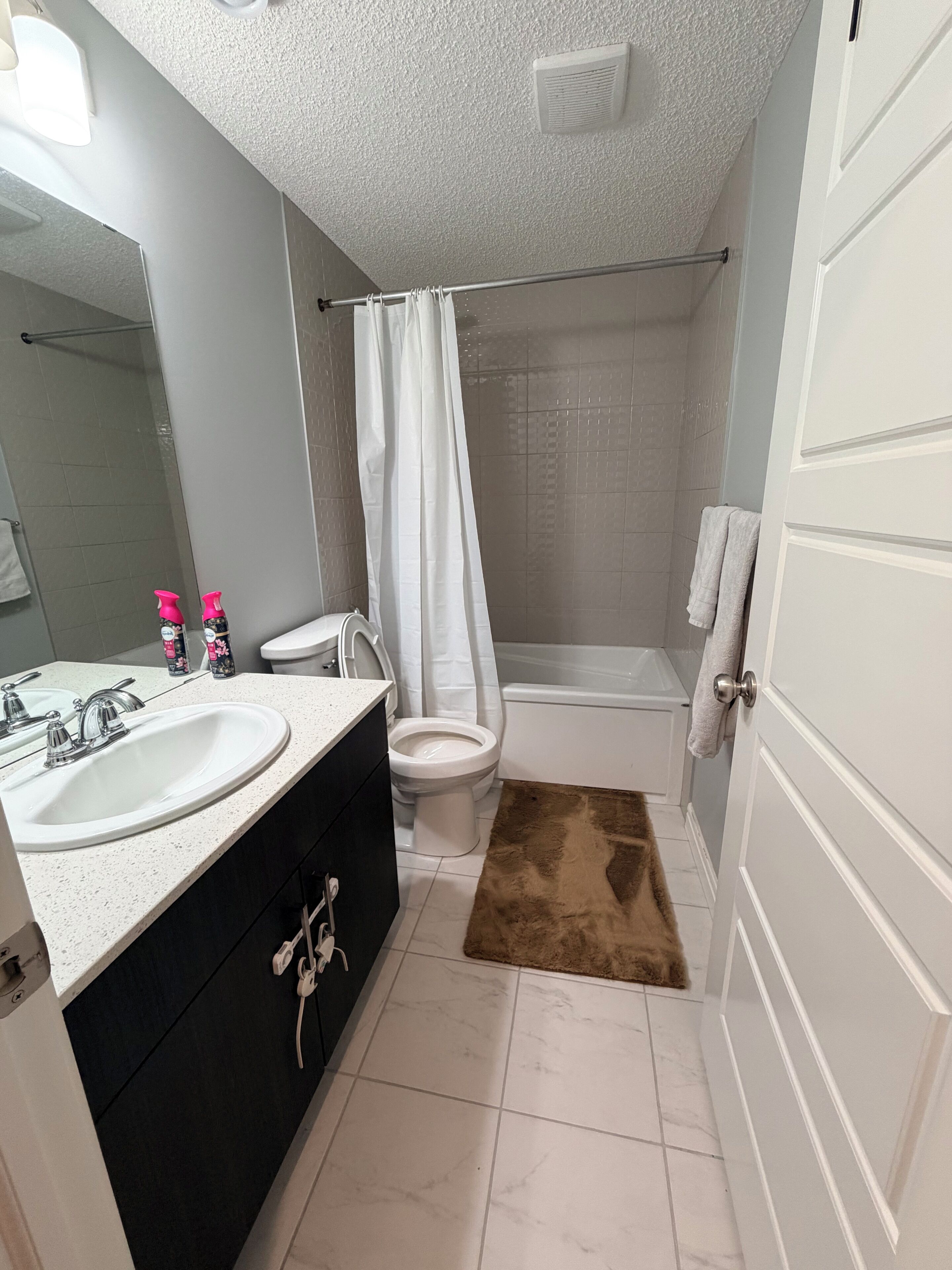 Bidet, towels, soap, toilet paper