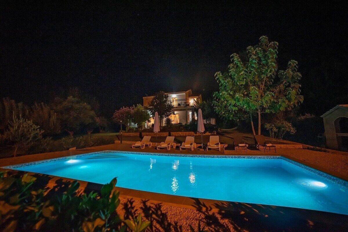 Outdoor pool, pool umbrellas