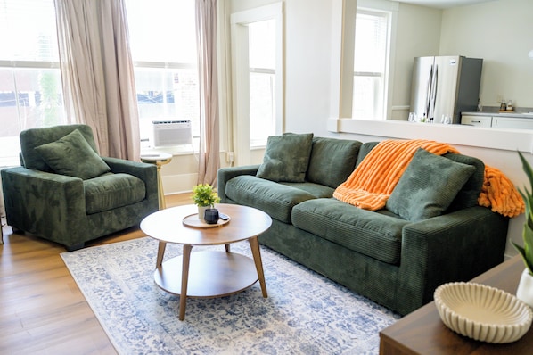 Family Apartment, Kitchen, City View | Living room | 30-inch TV with digital channels