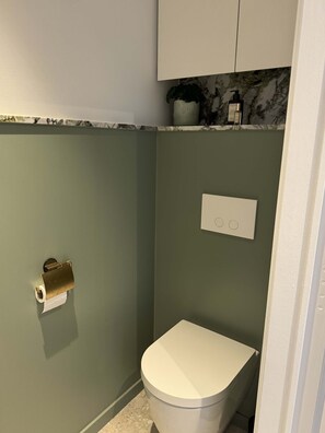 Dusch, hårtork, handdukar och schampo