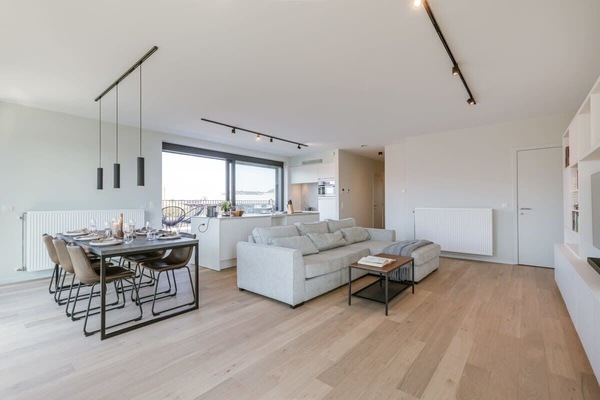 Spacious living room filled with daylight and modern comfort.