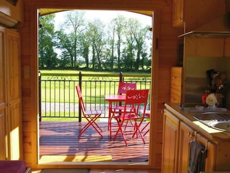 Interior. A gypsy caravan holiday in idyllic surroundings