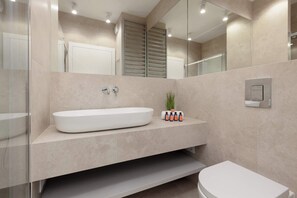 Dusche, Haartrockner, Handtücher, Shampoo