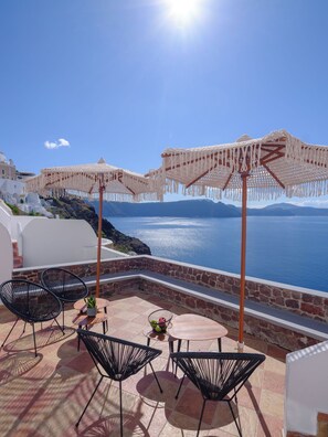 Romantic Room, Sea View | Terrace/patio - Caldera Whisper Caves (Santorini)
