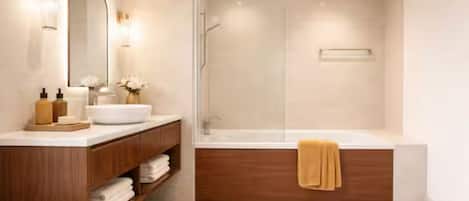 Shower, bidet, towels, soap