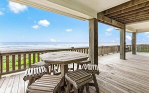 Outdoor dining - Amazing beach views, steps from the beach, in Crystal Beach! 5 Bed, 3 Bath home. (Bolivar Peninsula)