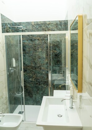 Shower, hair dryer, bidet, towels - Historic Palace with Private Terrace | Grand Views over Campo Santo Stefano (Venezia)