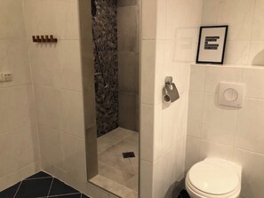 Douche, serviettes fournies, papier toilette