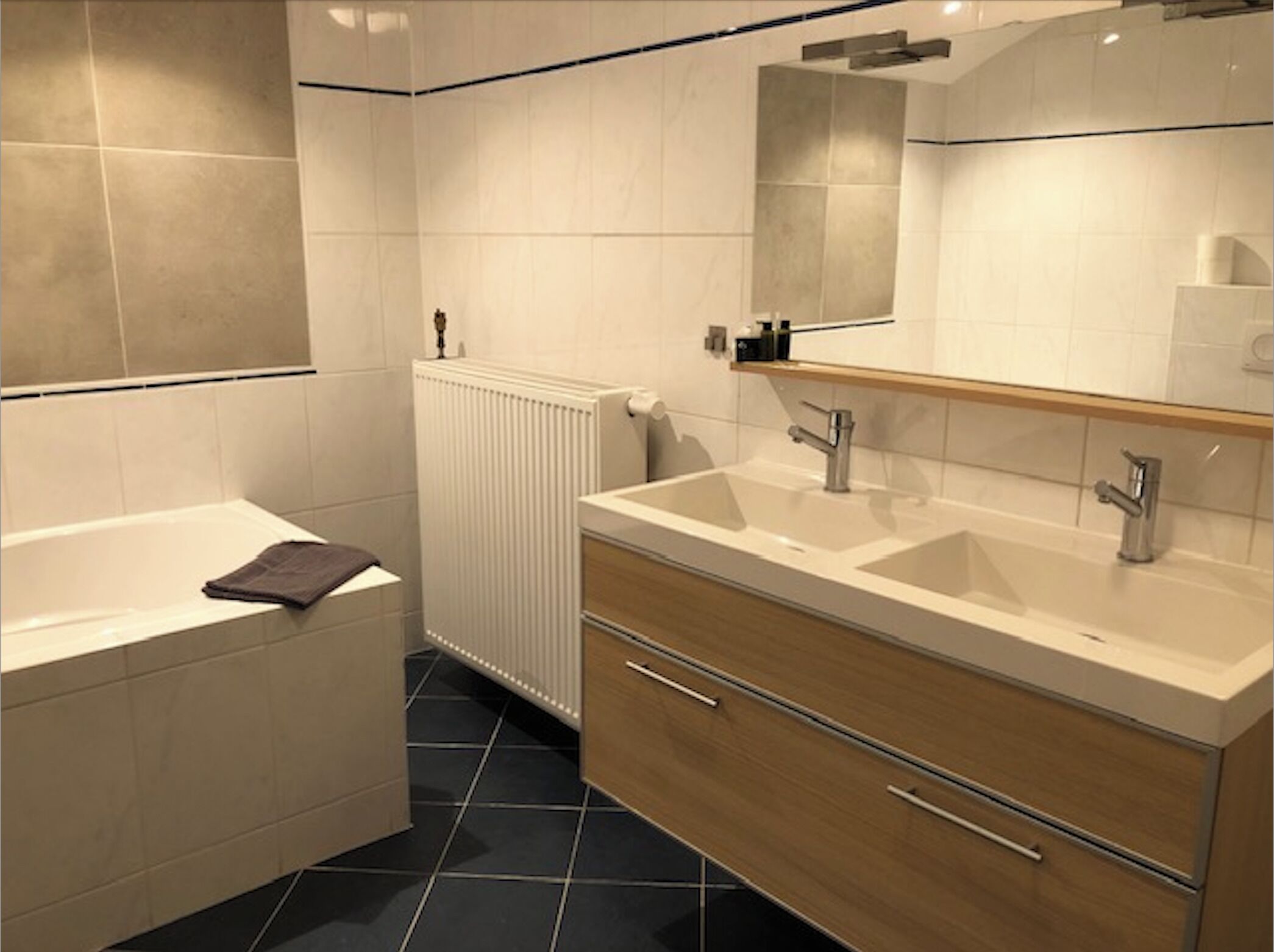Shower, towels, toilet paper