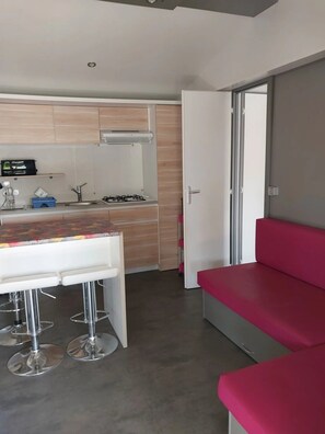 Fridge, microwave, stovetop, toaster - Camping 3 étoiles - Piscine (Arces)
