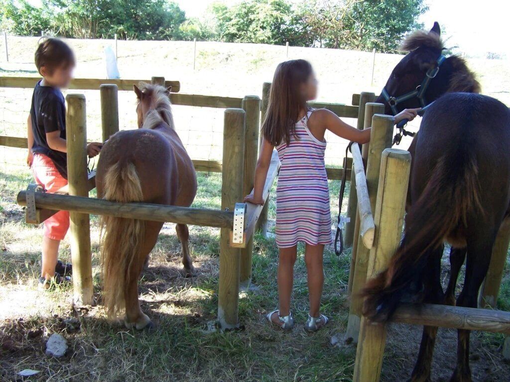 Een houten hek met mensen en paarden.