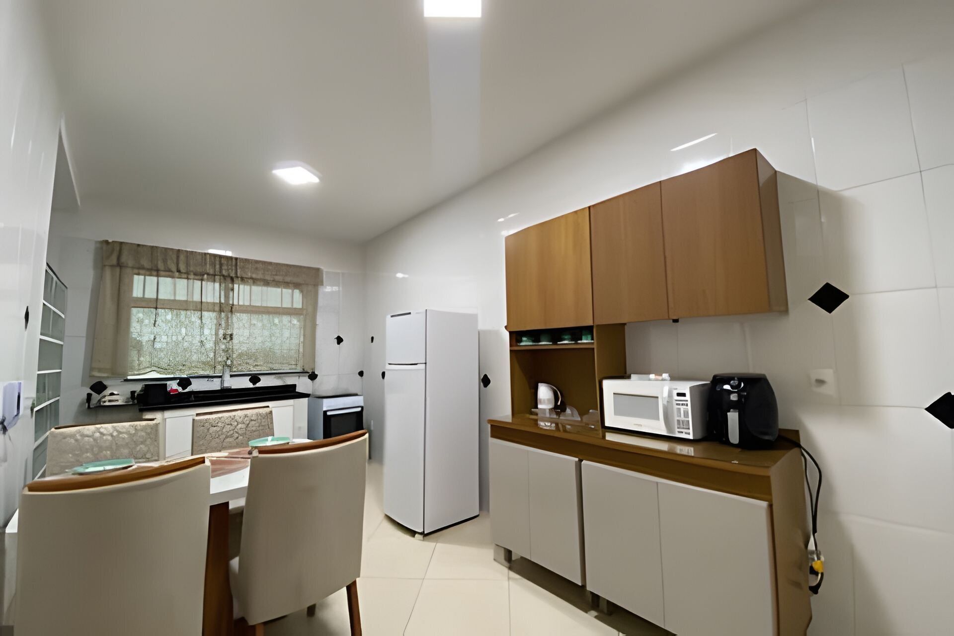 Fridge, microwave, oven, cookware/dishes/utensils