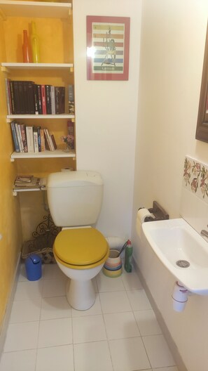 Secador de cabelo, toalhas de banho, papel higiênico 