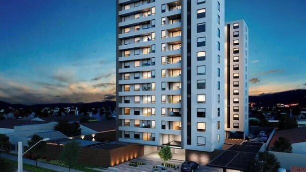 A multi-story residential building with balconies, a rooftop garden, and a parking area. - Modern 1D1B apartment with fully furnished parking. (Los Angeles)