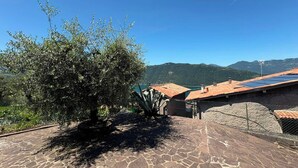 A stone-paved pathway leading to a building with a tiled roof, surrounded by olive trees and a mountainous backdrop. - La Casa della Nonna - Two Bedroom House, Sleeps 6 (Sale Marasino)