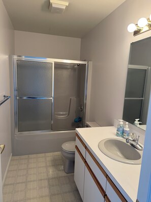 Shower, hair dryer, towels, soap - Wonderful 2-bedroom condo on the Lake in charming Port Austin (Port Austin)