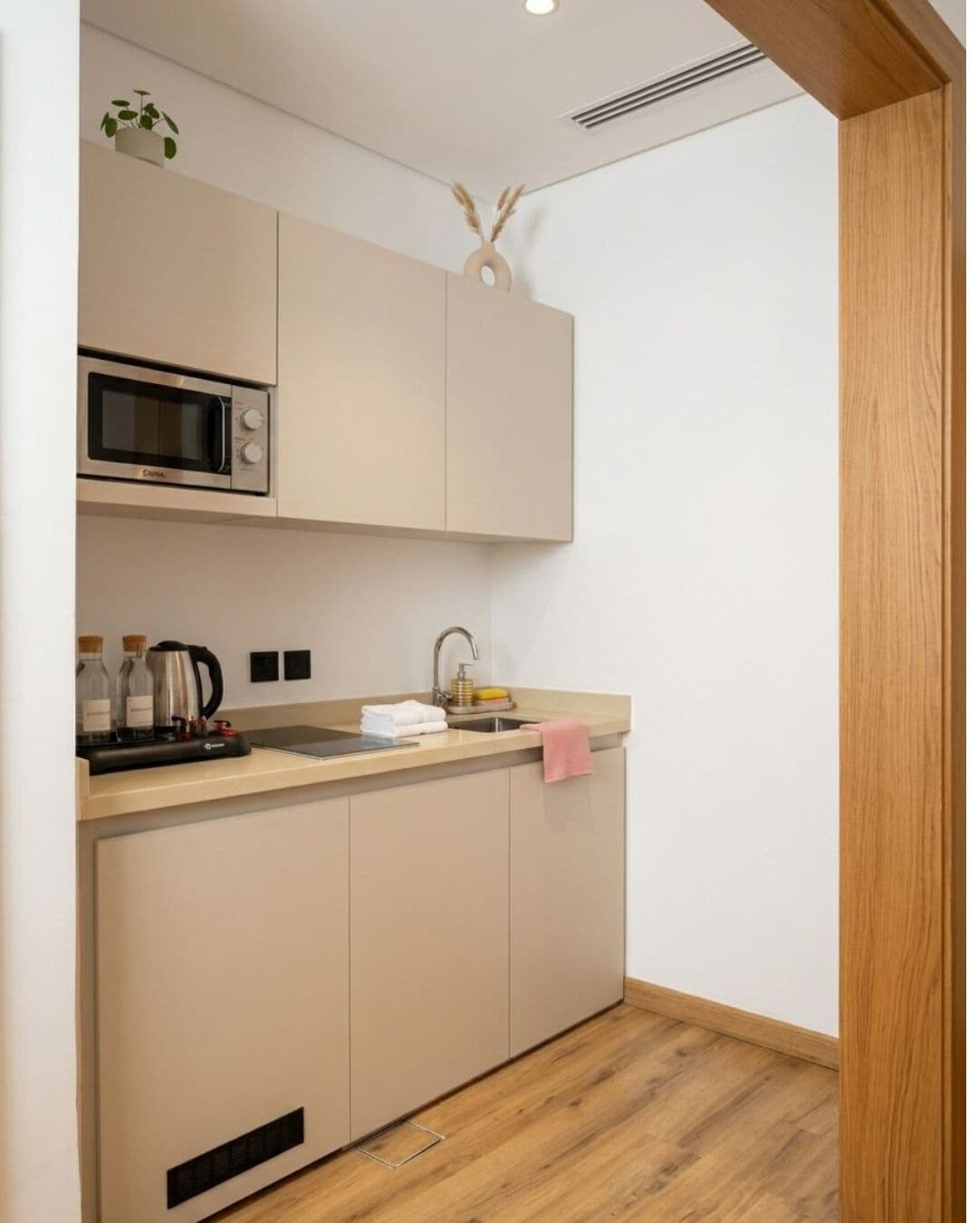 Mini-fridge, microwave, coffee/tea maker
