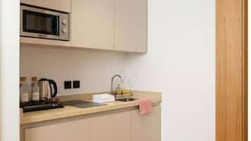 Mini-fridge, microwave, coffee/tea maker