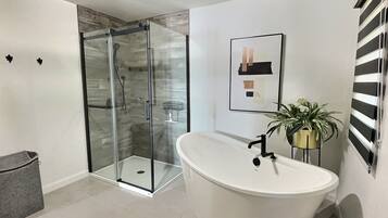 Ducha, secador de pelo, toallas y papel higiénico