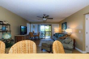 Villa, Multiple Beds, Patio, Pool View (237 SWS Dr 2A) | Living area - Lakefront Condo With Indoor Pool (Lake Ozark)