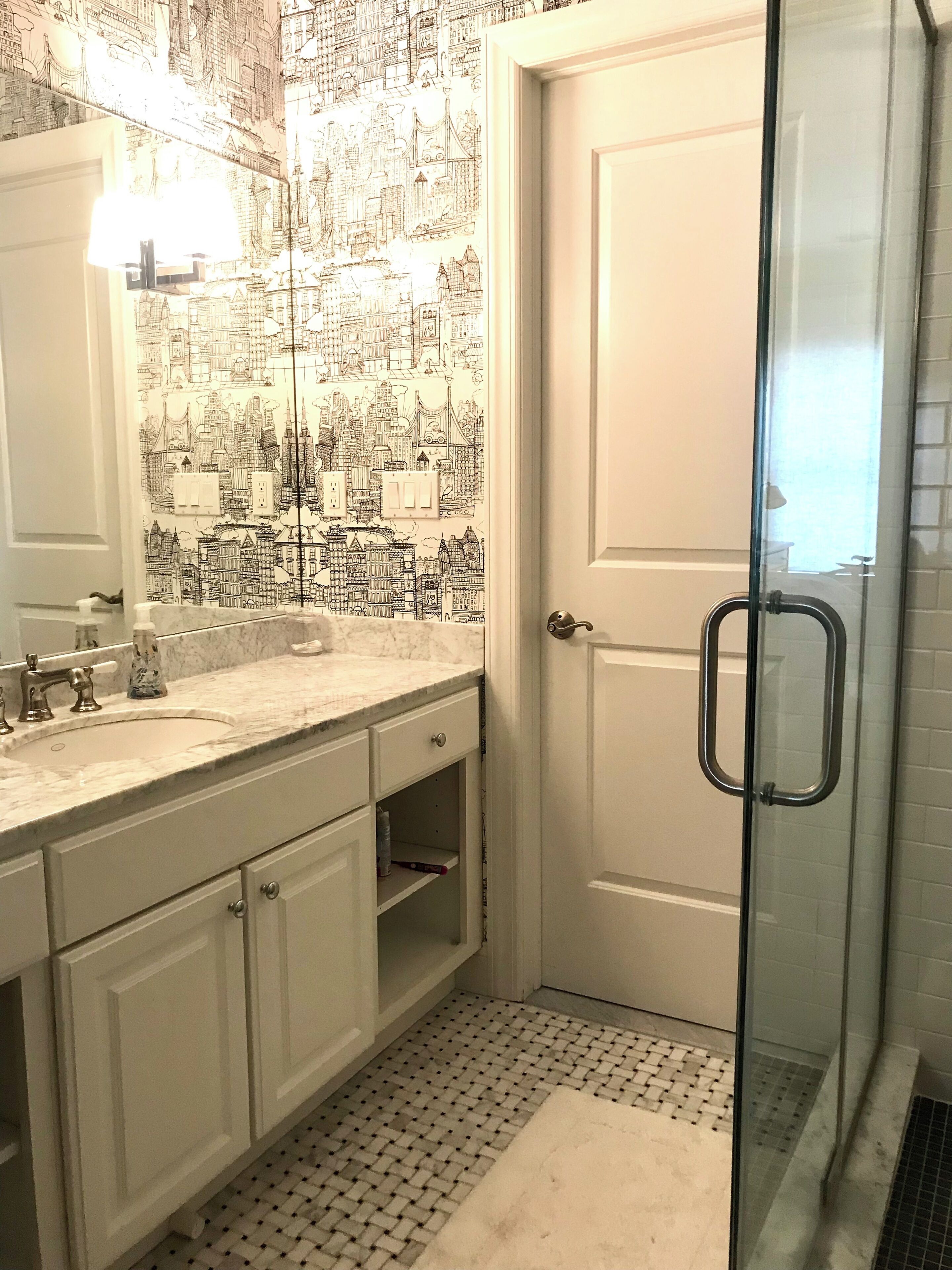 Shower, towels, toilet paper