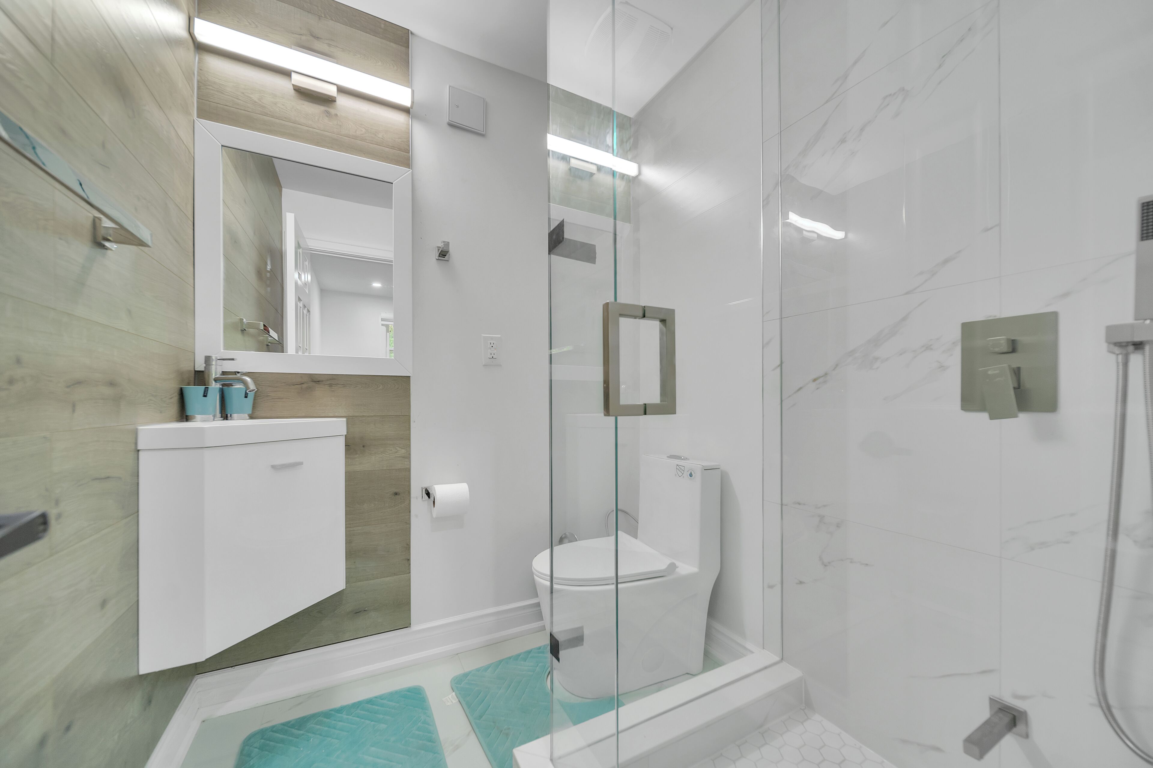 Shower, bidet, towels, soap