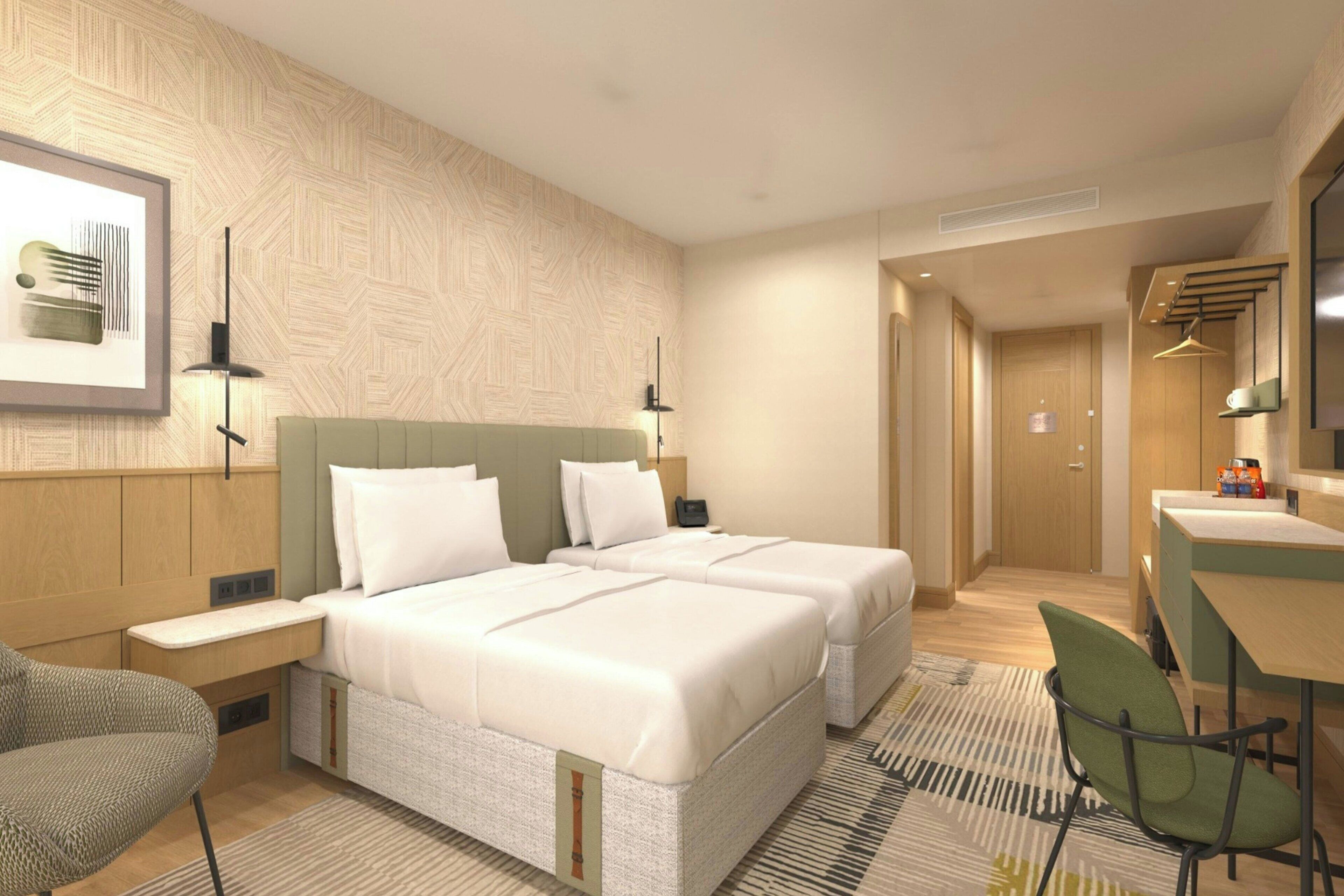 Chambre, 2 lits doubles, vue ville