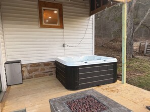 Terrace/patio - Peaceful 4-bedroom farmhouse w/ hot tub close to SXS trails and WinterPlace (Rock)