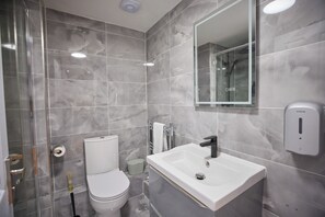 Douche, sèche-cheveux, serviettes fournies, papier toilette