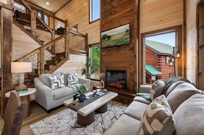 Living area - New Cabin! Views, Hot-tub, Indoor Heated Pool, Arcade Games Near Pigeon Forge (Sevierville)