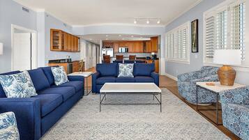 Smart TV, fireplace, DVD player, books