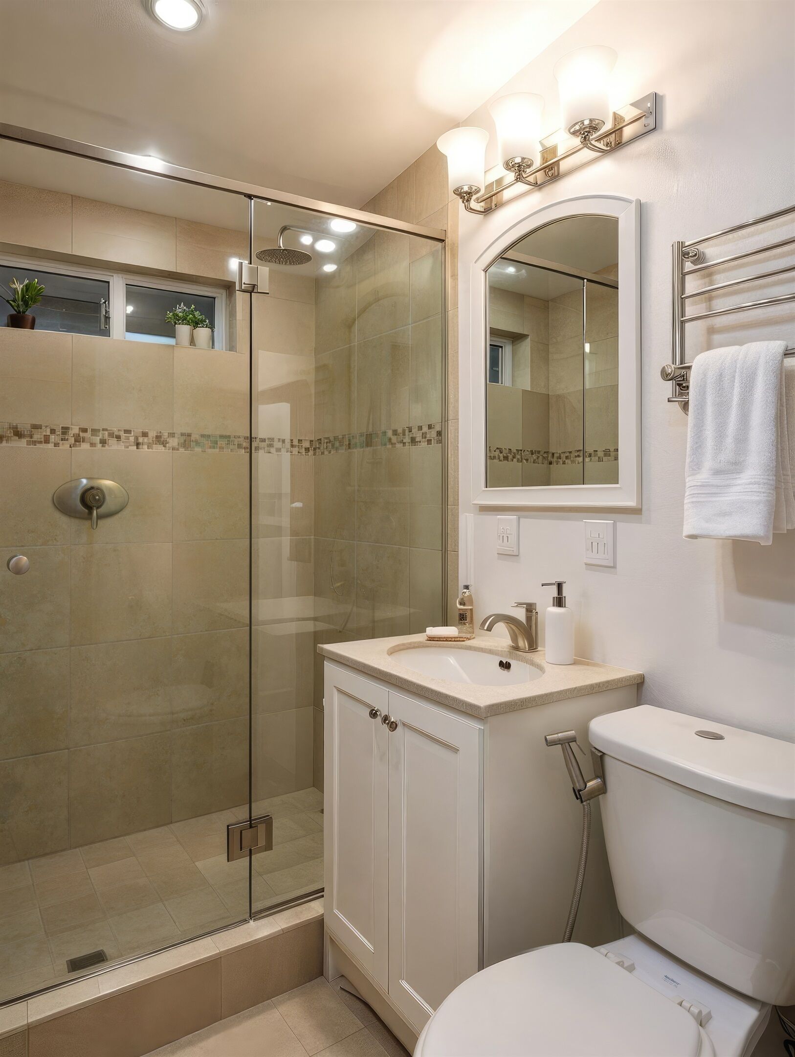 Een douche, een bubbelbad, een haardroger, handdoeken
