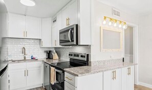 Microwave, oven, stovetop, dishwasher - Cozy Beachfront 1-Bedroom Condo-Heated Pool & Gulf View-Sleeps 6 (Panama City Beach)