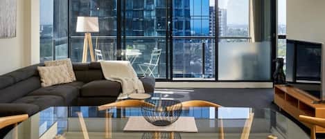 Deluxe-lejlighed - balkon - byudsigt | Opholdsområde | Smart-tv